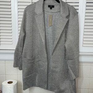 J crew silver thread blazer jacket 2 big pockets slightly oversized grey gray